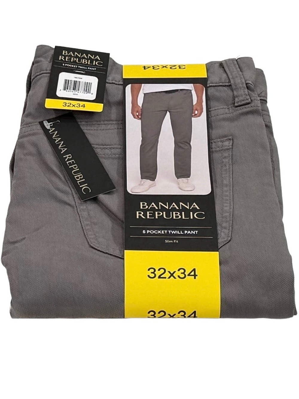 NWT-Banana Republic Men's Slim Fit 5-Pocket Twill Pants, Gray, Size 32X34